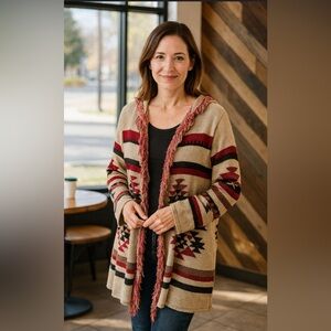 Women's Absolutely Famous Hooded Southwestern Aztec Cardigan Sweater